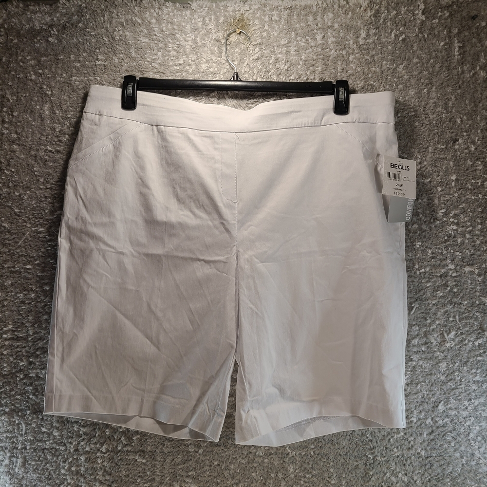 Coral Bay Shorts Women's‎ 24W White Elastic Waist Pull On Nylon Rayon NWT